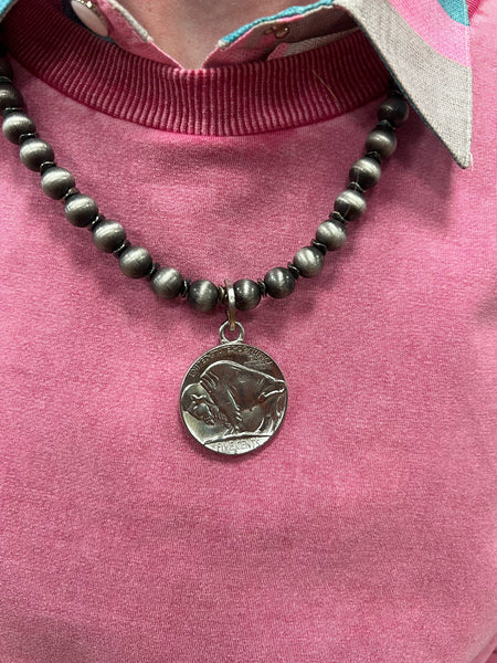 Nickel Charm on Navajo Pearl Look Necklace