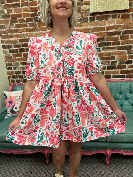 Pink Boot Boho Front Tie Dress