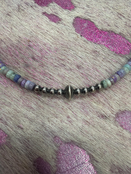Sterling Silver Pearls & Purple Dolomite Heishi Necklace