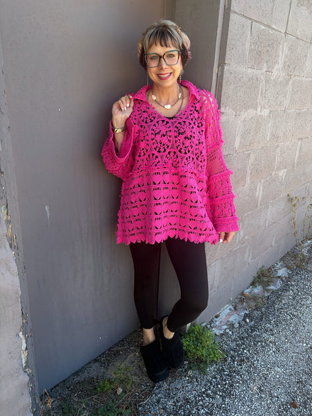 Hot Pink Crochet Top One Size