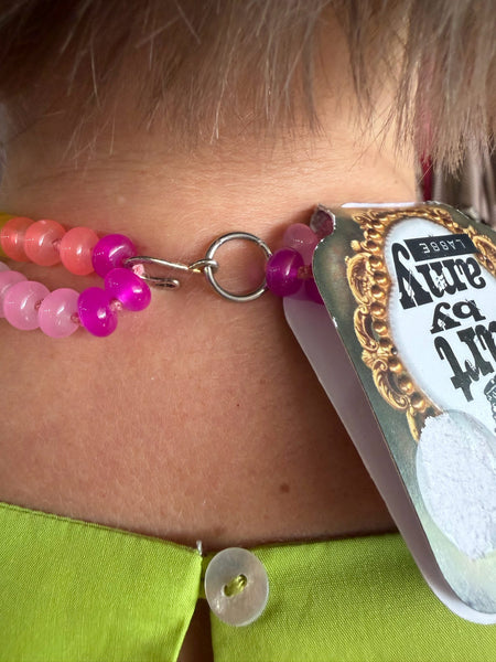 Tie Dye Peace Sign Charm on Colorful Strand Necklace Art By Amy
