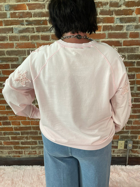 Cotton Pink LS Top w/ Star Detailing on Arms