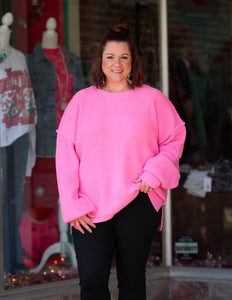 Pink Oversized Knit Sweater Plus