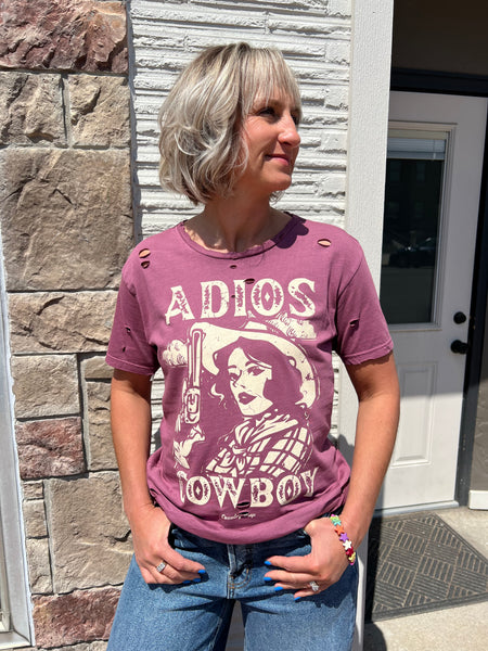 Distressed Tee Adios Berry