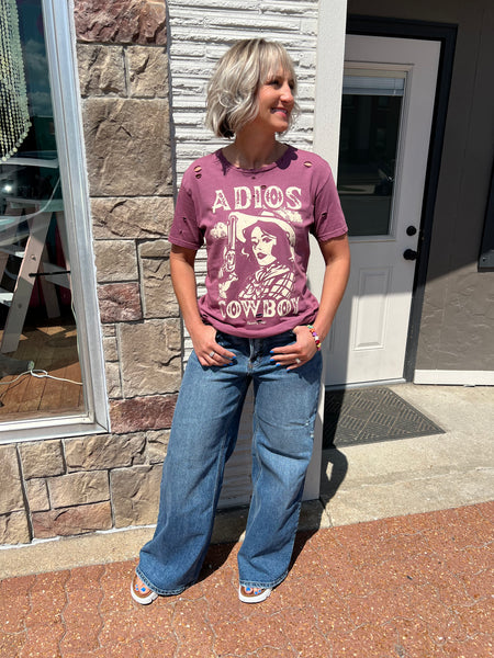 Distressed Tee Adios Berry