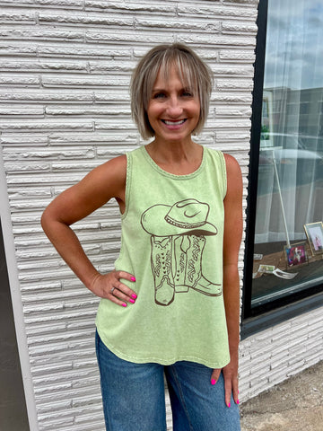 Pistachio Sleeveless Top w/ Boot Print