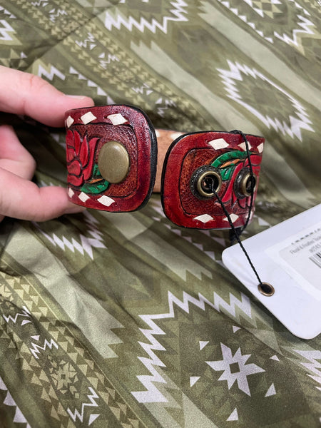 Floral & Feather Tooled Leather Cuff