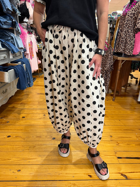 Black Polka Dot Printed Woven Elastic Waist Balloon Pants