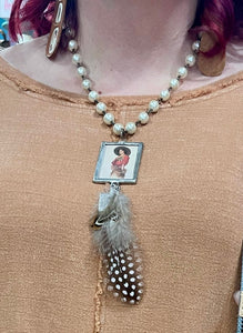 Vintage Cowgirl Pendant on Pearls Necklace