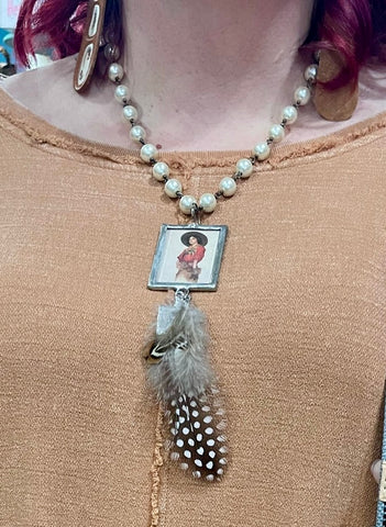 Vintage Cowgirl Pendant on Pearls Necklace