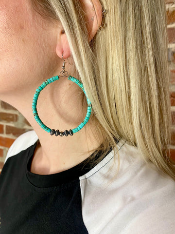 Hoop Earrings w/ Blue Ocean & Sterling Silver Pearls