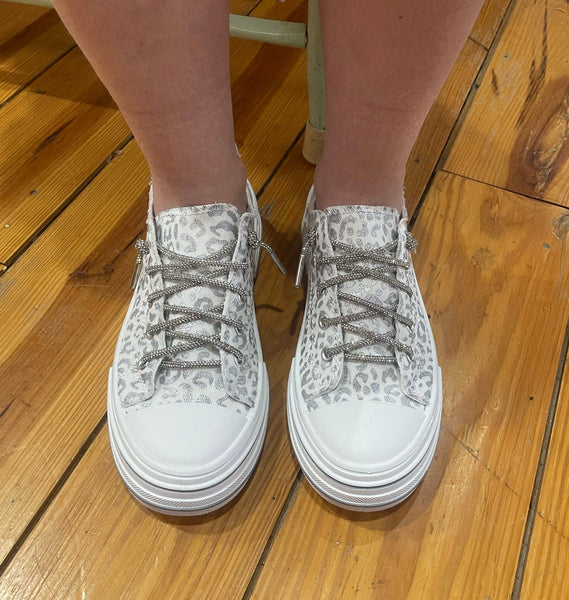 Aman White Silver Leopard Slip On Shoe