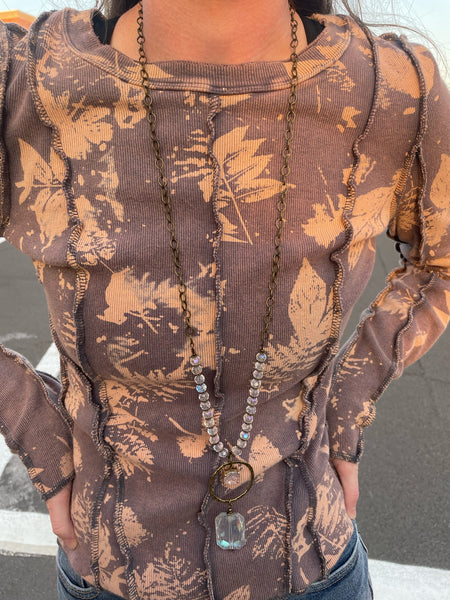 Navy Washed Printed Knit Top