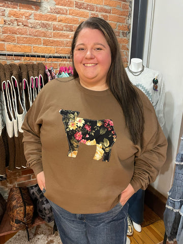 Field Floral Cow Sweatshirt