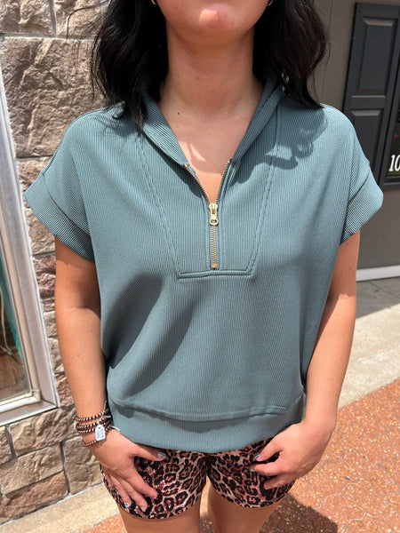 Ash Jade Ribbed Half Zip Top