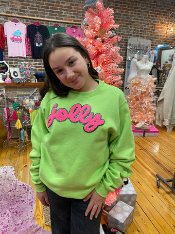 Pink Chenille Jolly on Lime Fleece