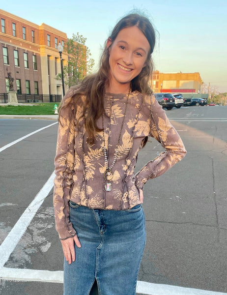 Navy Washed Printed Knit Top