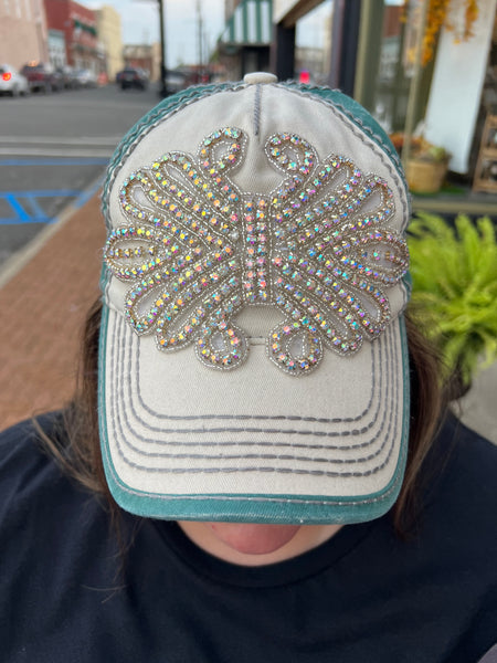 XL Bling Winged Fleur De Lis Two Tone Baseball Cap Snap Back