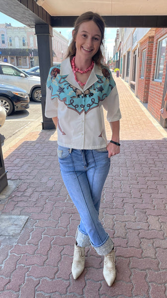 Kreek Embroidered Cuffed Jeans