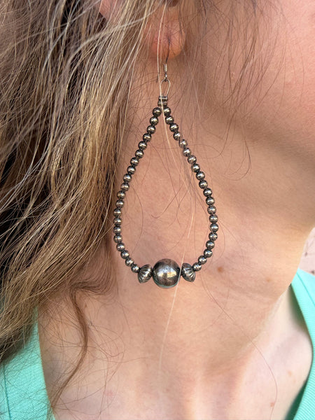 3mm Sterling Silver Pearls Teardrop Earrings w/ 10mm