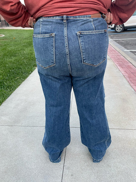 Judy Blue Medium Denim HW Wide Leg Trouser Plus Size