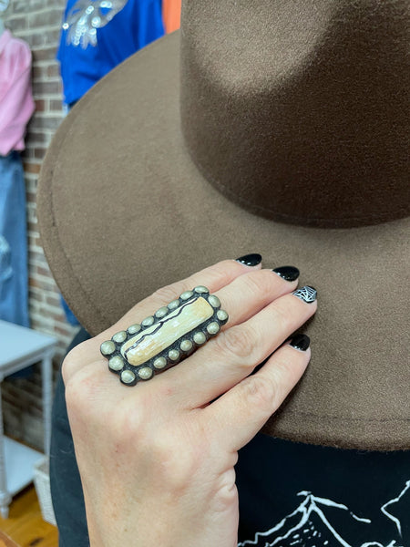 White buffalo studded ring