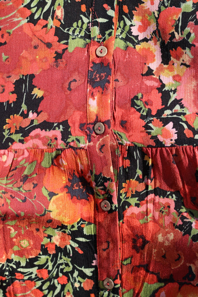 Black/Orange Bell Sleeves Floral Dress Plus Size