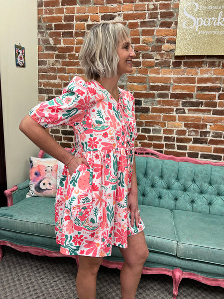 Pink Boot Boho Front Tie Dress