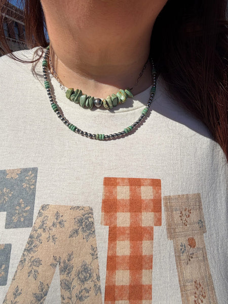 Green Turquoise & Sterling Silver Pearl Necklace