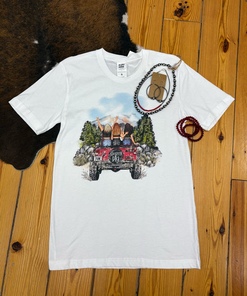 Besties Jeep Tee on White