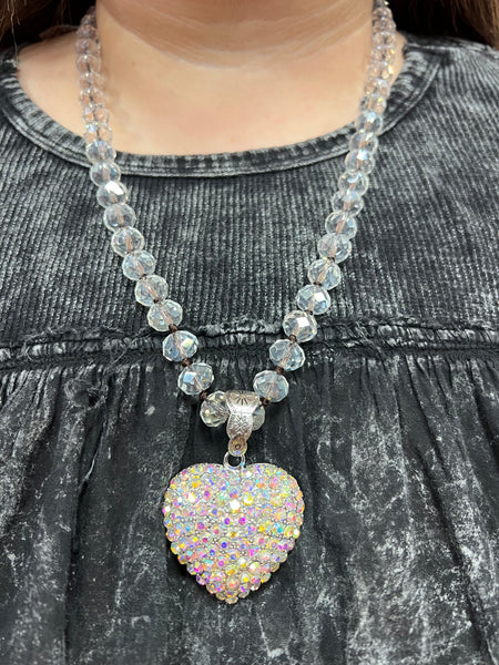 AB Crystal Heart Necklace on AB Crystal
