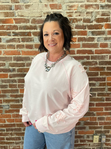 Cotton Pink LS Top w/ Star Detailing on Arms