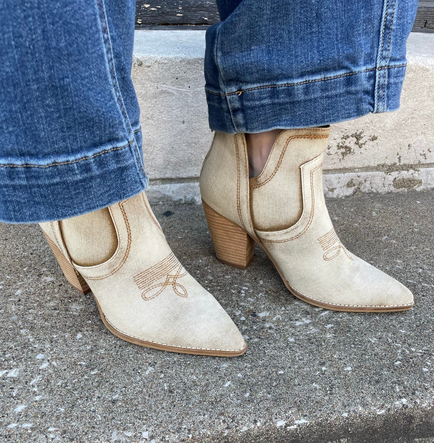 Corkys Smoke Show Washed Beige Denim Boot