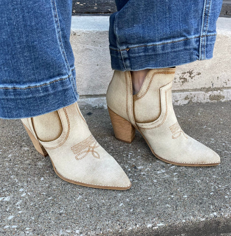 Corkys Smoke Show Washed Beige Denim Boot
