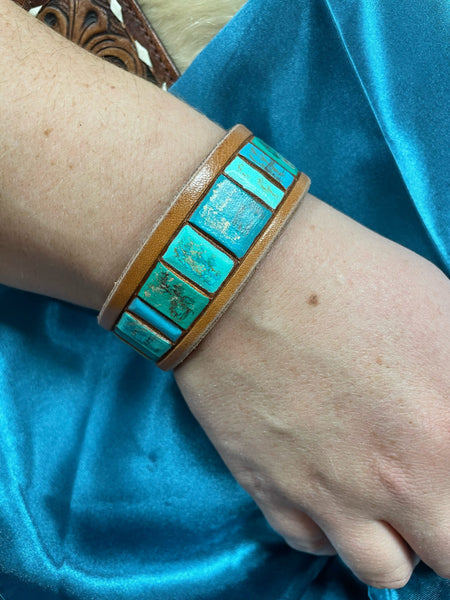 Turquoise Chunks Leather Cuff