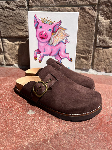 Corkys Distracted Clogs Chocolate Faux Sued