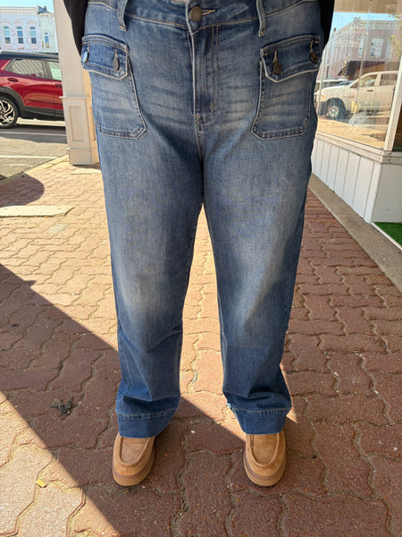 Bambu Soft Medium Denim Jeans w/ Wide Ankle & Patch Pockets