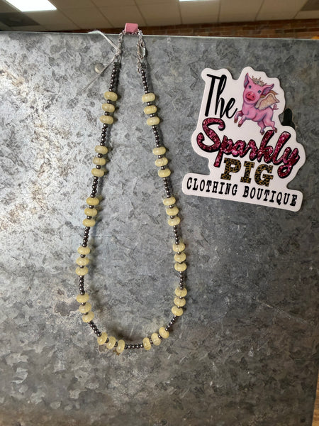 Jaci Yellow Glass Bead & Sterling Silver Pearl Necklace