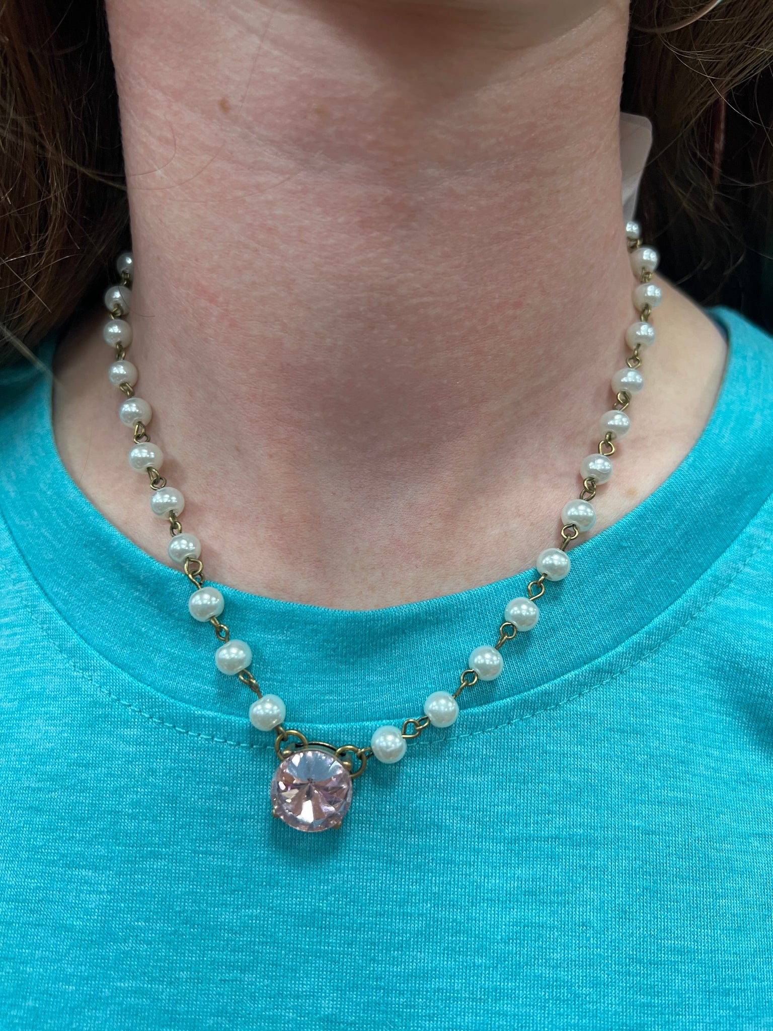 Pearl Choker/Pink Opal Rhinestone Connector – The Sparkly Pig