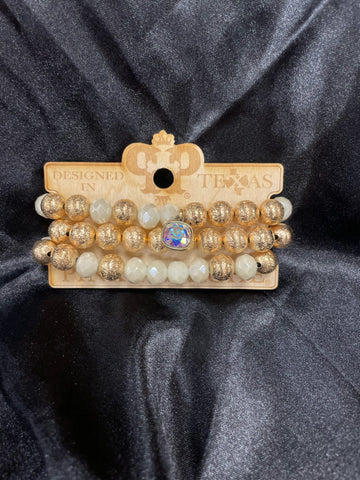 Crystal & Round Bead Bracelet Set Gold