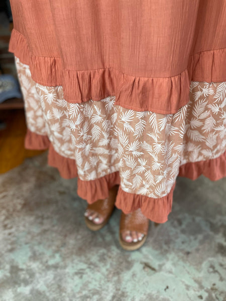 Gigio Long Orange Dress w/ Hawaiin Print Plus Size