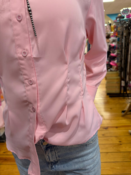 Soft Pink Button Down Long Sleeve Blouse