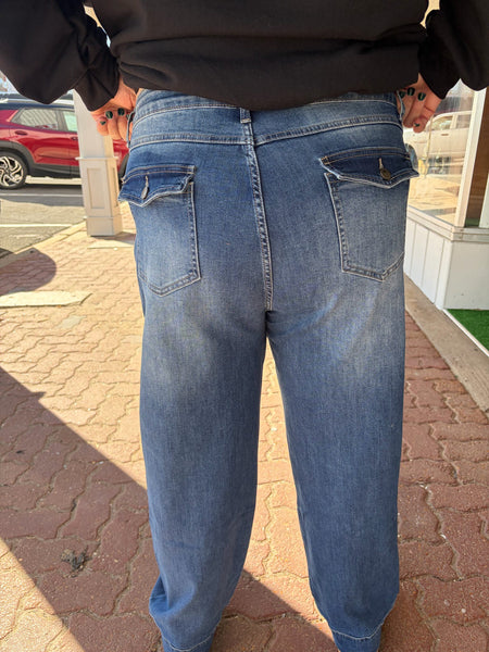 Bambu Soft Medium Denim Jeans w/ Wide Ankle & Patch Pockets