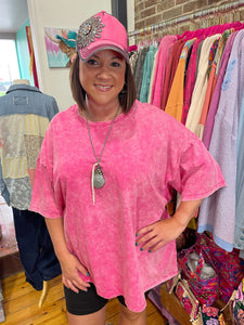 Hot Pink Acid Wash Tee Plus Size