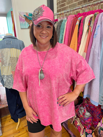 Hot Pink Acid Wash Tee Plus Size