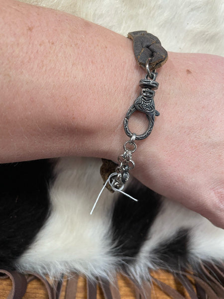 Leather Bracelet w/ Bling Cross