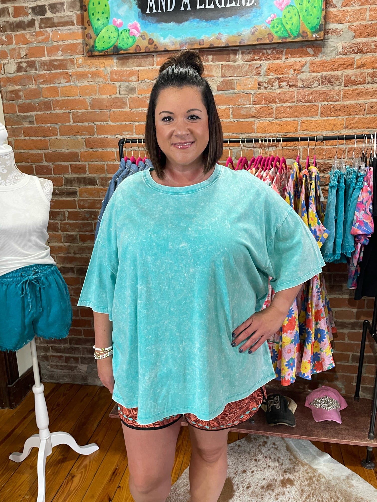 Turquoise Acid Wash Tee Plus Size