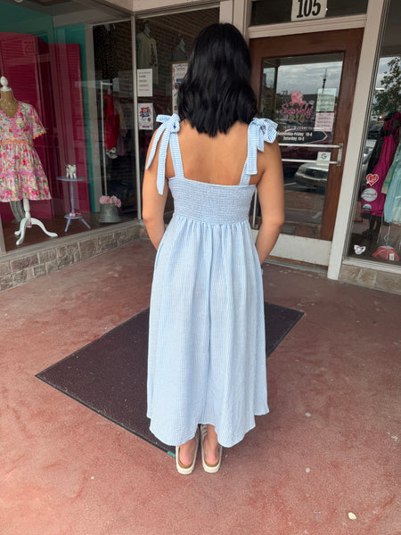 Light Blue Floral Print Dress w/ Tied Bow Straps