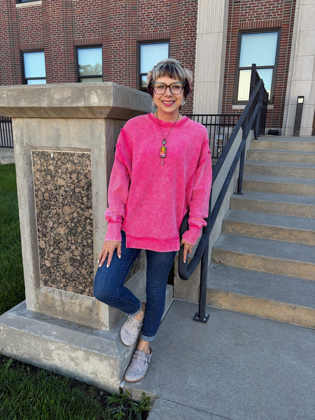 Hot Pink Ribbed Oversized Top