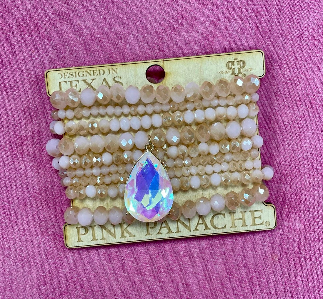Light Pink Bracelet Stack w/ Large AB Teardrop Stone